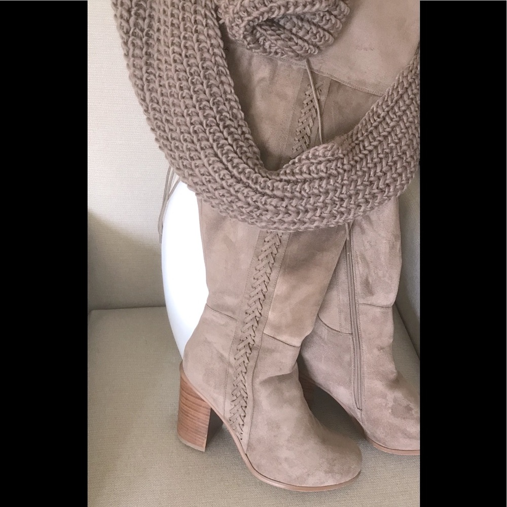 torrid Taupe Over-the-Knee Lace-Up Block Heel Boots - Picture 5 of 7